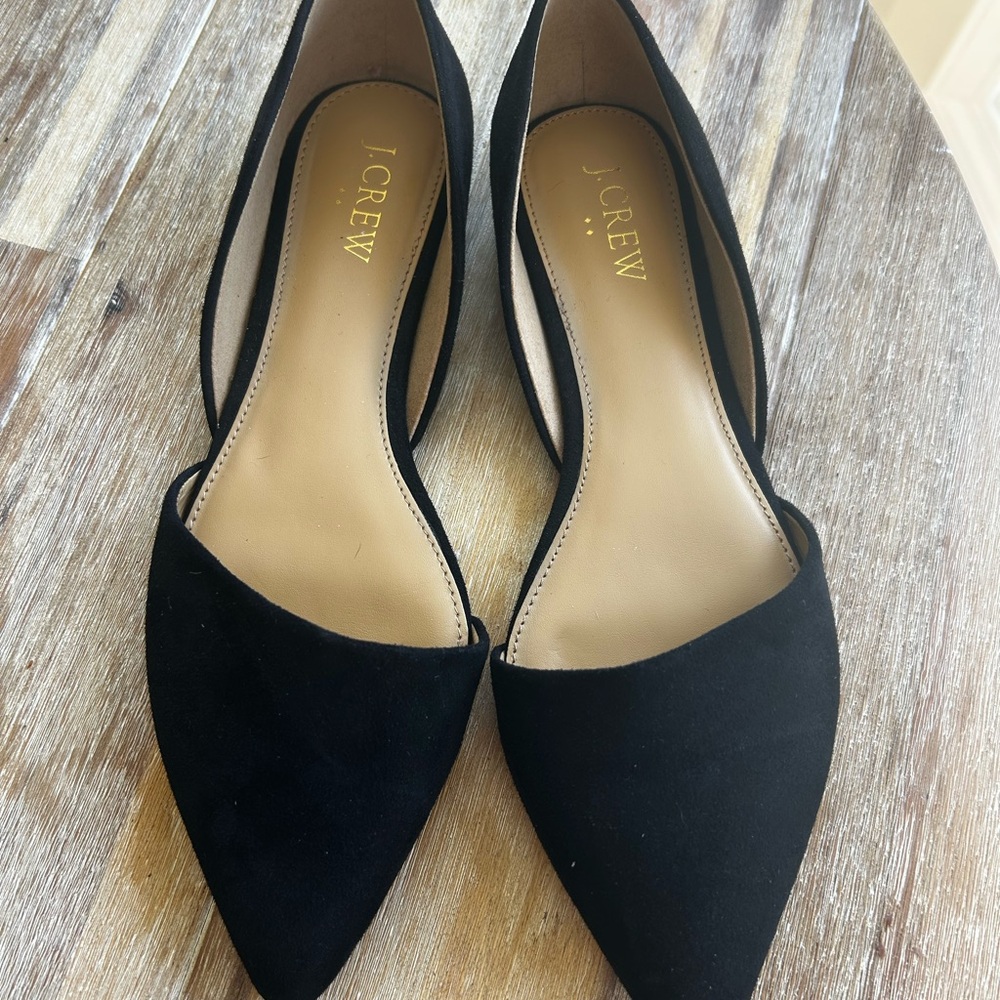 J. Crew Black Suede D'Orsay Pointed-Toe Flats
